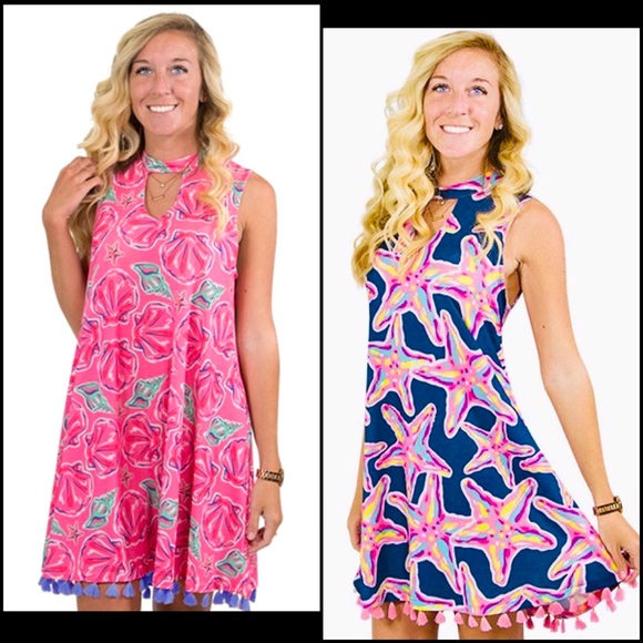 Simply Southern Starfish Print Tassel Sleeveless Swing Dress - Picture 4 of 9
